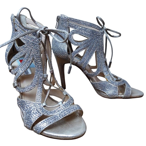 INC International Concepts Women 7 Shoes Heels Wedding Prom Sparkly High Strappy - Picture 1 of 12